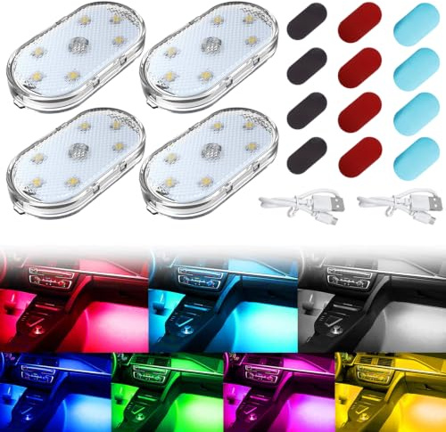 4Stück Auto Led Innenbeleuchtung,7 Farben RGB Innenraum Ambientebeleuchtung