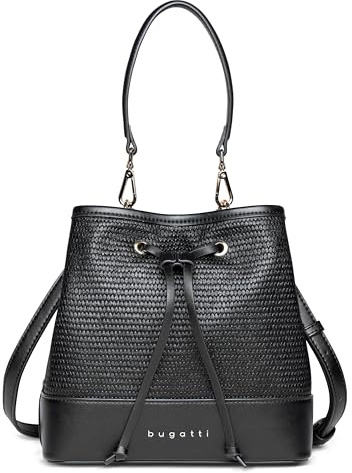 bugatti Isa Beuteltasche für Damen, Frauen-Tasche in Raffia-Optik aus Kunstleder