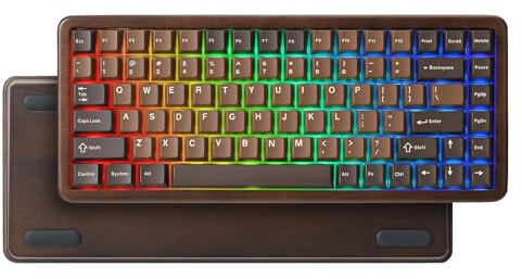 YUNZII WOOD84 75% Wireless Mechanical Gaming Keyboard (Wood, Candy Switch) | Walnut Wood Case,BT/2.4G/USB-C,RGB Backlit Tray Mount Hot-swap Keyboard with PBT Dye-Sub Keycaps for Retro Desk Setups