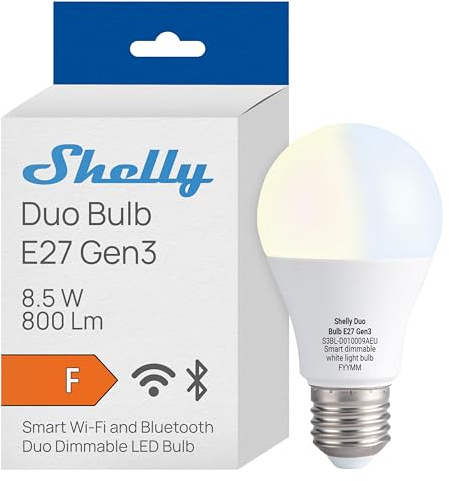 Shelly Duo Bulb E27 Gen3 - WLAN Smart LED Glühbirne, 9W, 800lm, Farbtemperatur 2700K-6500K, Dimmbar, Nachtmodus, Verbrauchsmessung, Sprachsteuerung, Kein Hub Erforderlich, Heimautomatisierung