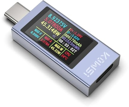 USB C Tester 2302C USB-C Testgerät mit Farbbildschirm, Präziser USB Multimeter Digital Strommessgerät Spannungsprüfer für Ladegerät Powerbank, USB Kabeltester Strommesser Kapazität Messgerät