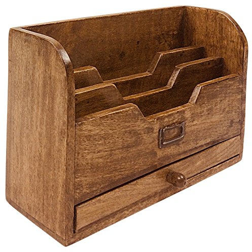 Geko 1 x Letter Rack with Drawer, Wood, Brown, One Size