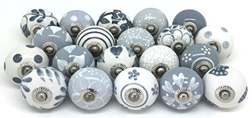 Türgriffe aus Keramik, im Vintage-, Shabby- und Chic-Stil, für Schränke oder Schubladen, Grau und Weiß, 10 Stück