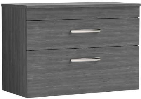 Nuie Athena Wall Hung Vanity Unit & Worktop Grey Avola 2 Drawers - 800mm