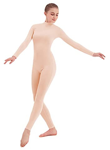SUPRNOWA Unisexe Mock Col Roulé Lycra Spandex Manches Longues Unitard (L, Nu Pas de Pied)