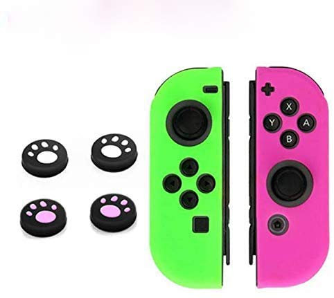 Coque de protection 6 en 1 en silicone avec joysticks pour manette Nintendo Switch NS Joy-Con Vert/rose