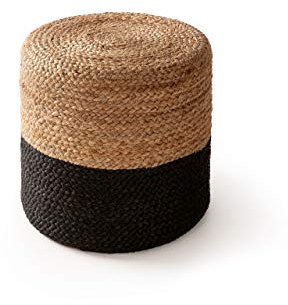 benuta Pure Handgefertigter Jute-Pouf Jutta – Hellbraun/Schwarz 40x40 cm - 100% Jute – Zylinder – Pflegeleicht für Wohnzimmer Schlafzimmer