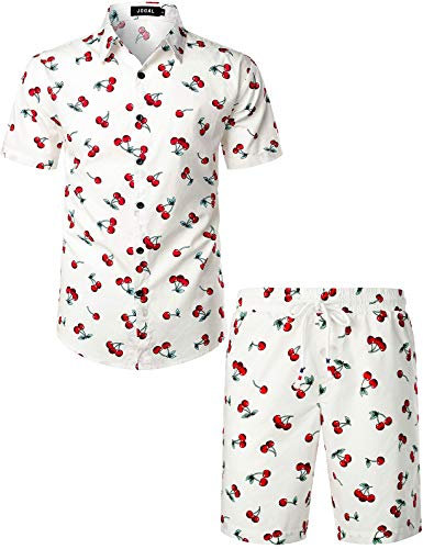 JOGAL Chemise hawaïenne, décontractée, à manches courtes, pour homme, motif floral, Blanc/rouge, L