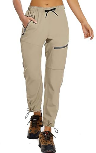 StaySlim Walking Trousers for Women, Hiking Cargo Pants Water Resistant Lightweight Quick Dry Ladies Overtrousers UPF 50 UV Protection, Khaki, L.