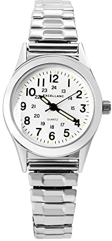 Excellanc Damen-Uhr Edelstahl Zugband 19cm ⌀ 28mm 14mm breit silberfarbig Champagner Luminazeiger gut lesbar 24 Std