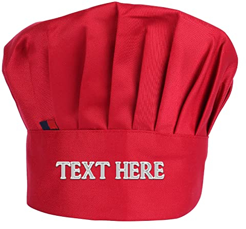 OXYEFEI Toque de Cuisinier Personnalisable avec brodée Un prénom, personnalisé Toque de Chef Femmes et Les Hommes pour Cuisine, hôtel, Restaurant (Rouge)