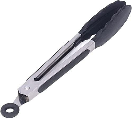 : GaoBangM Kitchen Tongs 27cm Non-Slip Kitchen Stainless Steel Premium Silicone Tongs Cooking Tongs Set for BBQ, Serving, Frying, and Cooking-Black (1 PCS)