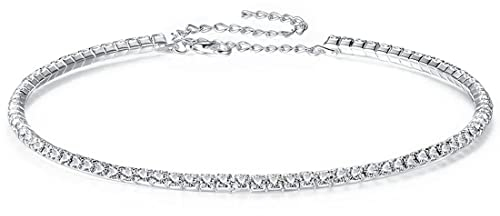 LEEQBCR 1pcs enge Halskette mit funkelndem Strass, Zirkonia-Diamant-Halskette, glitzernde Halsband-Kette, sexy Modeschmuck, Nachtclub-Halskette,Schmuck für Damen,Mädchen,Brautjungfern,Silberfarben