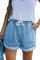 FANGJIN Jean Short Femme avec Poche Bermuda Grande Taille Haute Été Elastique Ample Long Large Plage Fluide Sexy Coton Denim Ceinture Retroussé Lac Bleu L 42 44