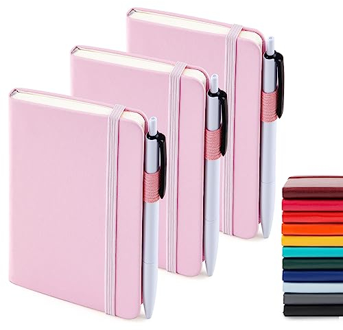 feela Notizbuch A6, 3 Stück Notizbücher Set, Journale Buch Bulk mit 3 Gelstiften schwarz, 80 GSM, 112 Seiten, 8,89x13,97cm, Mini Notizblock Set geeignet für Büro und Schule, rosa Notizheft