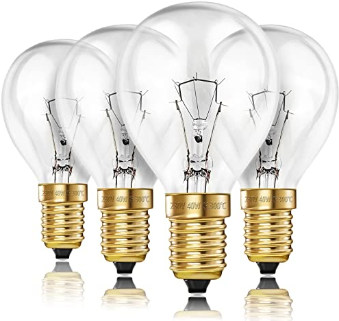 FOXNSK 4 Pack Oven Bulbs 39W 300C Screw, 2700K Warm White 350 Lumen Small Screw Light Bulb, 230V Dimmable G45 SES Golf Oven Light Bulb for Cookers Oven