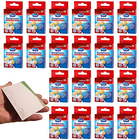 20 Pakete Wund-Pflaster 20er Rund Hautfarben Rundpflaster + Notizblock