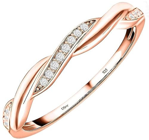TJC White Cubic Zirconia CZ Crossover Ring for Women in Rose Gold Plated 925 Sterling Silver Size W Promise Friendship Band with Prong Setting Metal Wt. 1.7 Grams