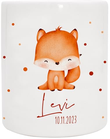 VERSCHENKICH Spardose für Kinder personalisiert - Geschenk für Kinder - Geburtstag, Weihnachten, Geburt - Spardose für Kinder mit Tiermotiv & eigenem Namen für Jungen & Mädchen (Spardose Fuchs)