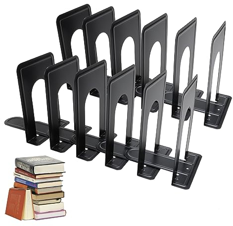 12 Stück Buchstütze 17 x 12 x 15 cm Buchstützen Metall Schwarz Buchstütze Groß Buchstützen Buchständer Buchhalter Regal Bookend Holder Bücherstütze Buchregal für Bücher, DVDs, Magazine