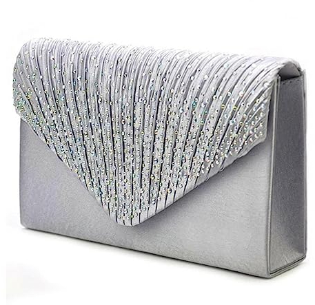 Abendtasche Damen Clutch Satin Mode Damenmode Handtasche Vielseitige Dinner Bag Silber