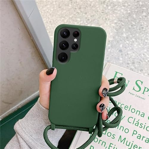 UEEBAI Crossbody Lanyard Phone case for Samsung Galaxy S22 Ultra 5G, Silicone Phone Cover Necklace Cord Strap Soft Shockproof Protective Case - Deep Green