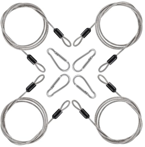 Wkmamo 4 pieces wire cable security cable lock steel cable with eyelets security,With 4 aluminium buckles,Stainless steel security cable, Bicycle wire with hook and loop(1m x 2.5mm)