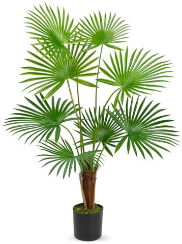 GnFlus Artificial Plant Fake Fan Palm Tree Faux Tropical Palm Plant in Pot for Home Indoor Office Living Room Bedroom Decoration 3ft