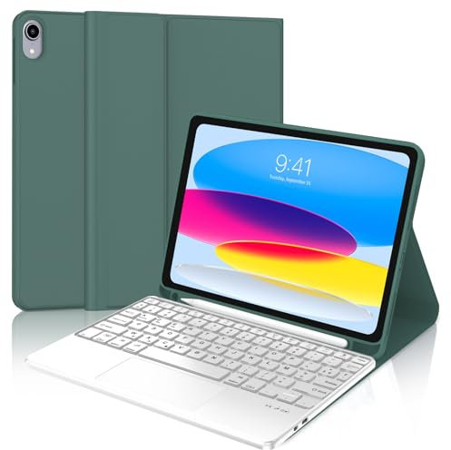 Clavier avec Trackpad pour iPad 11eme Generation A16 2025/10eme Generation 10.9 2022, AZERTY Clavier avec Pavé Tactile pour iPad 10/11 10,9/11 Pouces, Détachable Clavier avec Porte-Crayon, Vert foncé