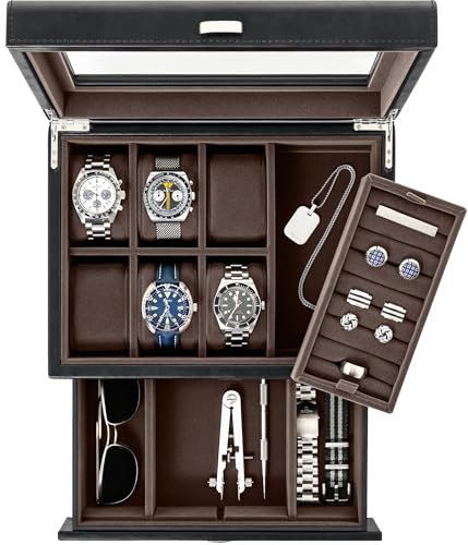 TAWBURY 6-Slot Luxury Watch Jewellery Box - Men's Watch Case with Display & Storage