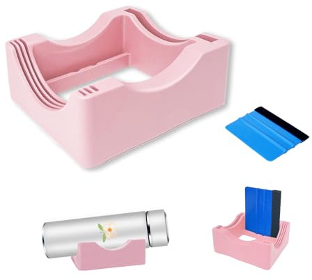 HealthSTE Silicone Cup Cradle for Crafting Non-Slip Tumbler Holder with Built-in Slot & Felt Edge Squeegee Tumbler Stand Use to Apply Vinyl Decals Suit for Glass Cups Mug (Pink)