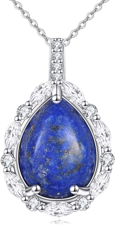 YAFEINI Lapislazuli Kette für Damen 925 Sterling Silber Blau Lapis Anhänger Halskette Naturstein Tropfen Kette Schmuck Geschenk (Lapislazuli)