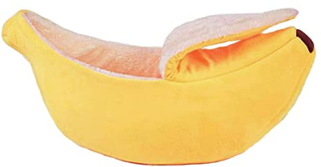 SMELEYOU Katzenbett Banane Katze Höhle Katze Haus warmes weiches Hundebett Flauschige Bananenform Katzennest für Haustierversorgungen 75 * 25 * 26 cm