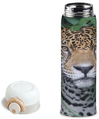 Borraccia termica con motivo leopardato, in acciaio inox, per sport, caffè, tè, tazza da viaggio con coperchio a scatto, 473 ml