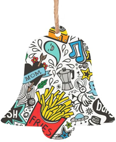 Comic-Kunstdruck, Weihnachten, Holz, Ornamente, Weihnachtsbaum, Zuhause, Weihnachtsmann, Party, hängende Dekorationen, Geschenke