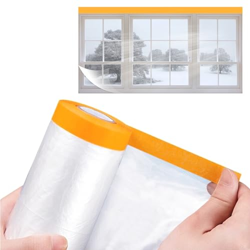 Fensterisolierung, Schrumpffolie, lange Innenschrumpffensterabdeckung, Fenster winterfest für den Winter, abgeklebte Abdeckfolie, Staubschutzfolie, transparent