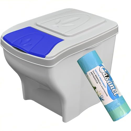 Sicignano | Einzelmülleimer, 20 l, Kunststoff - farbiger Deckel, gewelltes Design, teilbar, Unterschrank - Gratis 15 duftende Müllbeutel (Blau, 7)