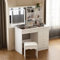 PREMTURE Tocador con iluminación LED, tocador con espejo corredizo y taburete, tocador con 5 cajones, mesa de maquillaje con tapa de cristal y 4 estantes, color blanco, 50 x 100 x 136 cm, tablero de