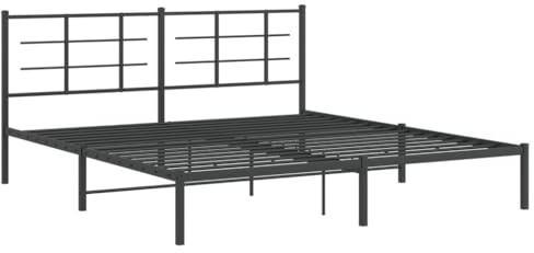 vidaXL Bettgestell, Metallbett Bett mit Kopfteil, Bettrahmen mit Lattenrost, Doppelbett Schlafzimmerbett Gästebett, Metall Schwarz 180x200cm