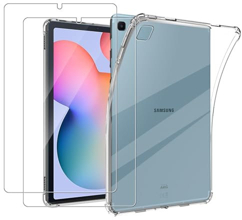 Funda para Samsung Galaxy Tab S6 Lite 10.4 Pulgadas 2024/2022/2020 + Cristal Templado, Carcasa TPU Transparente Flexible Anti-arañazos con Esquinas Reforzadas, Silicona Ultrafina Anti-Choques Funda