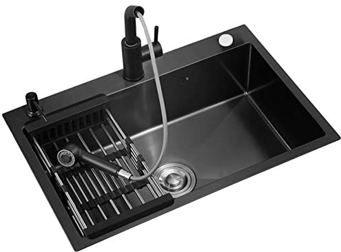 Küchenspülen Multi-Spec-Barspülen Aufsatzbeckenspülen Ausziehbare Wasserhahnspülen Haushaltsküchenspülen-Zubehör 7er-Set (Farbe: Schwarz, Größe: 55 * 45 * 20 cm)