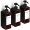 Anhow 3er Seifenspender Wandbefestigung Set, 500ml Seifenspender Wand Ohne Bohren Kunststoff Spülmittelspender mit 16pcs Wasserdichten Etiketten für Küche und Badezimmer - Bernstein