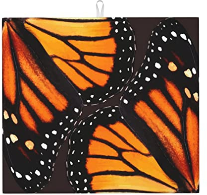 Dish Drying Mat 41x46cm, Orange Monarch Butterfly Wing Dish Drainer Mat Absorbent Dish Dryer Pad Easy To Clean Drain Mat, For Beer Glass, Coffee Shops, Glass Plate