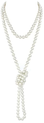 Weiß Perlenkette Lang,8mm Imitation Pearl Necklace,180cm Lang Vintage Lange Perlenkette Modeschmuck,Retro Perlen Kette,Lang Perlenkette Weiß,Pearl Necklace Women,für Damen Männer