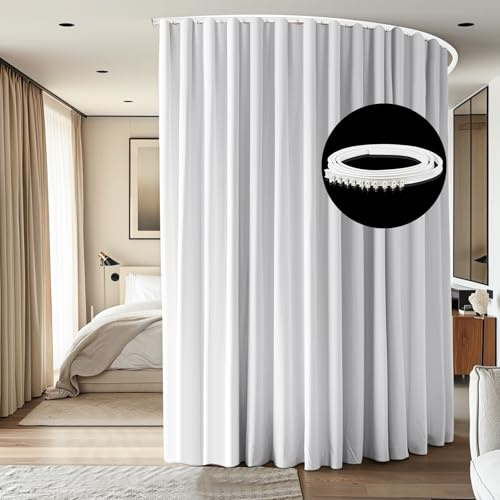 cbsroro Raumteiler Vorhänge Set mit Weiß Schiebegardine Schiebeschiene Schalldicht Privatsphäre Verdunkelungsvorhang für Schlafzimmer Wohnzimmer Keller Erkerfenster, B 2,5 m x H 2,4 m, Weiß, 1 Panel