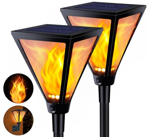Qedertek 2 lámparas solares para exteriores grandes – 94 luces LED solares para exterior jardín con efecto de llama realista IP65 resistente al agua antorchas de jardín solares para jardines, caminos,