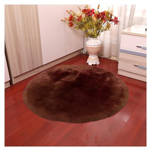 Faux Lammfell Schaffell Runder Teppich 45*45cm Braun Flauschig Kunstfell Teppich Longhair Fell Weiche Nachahmung Wolle Bettvorleger Sofa Matte Rutschfester Waschbarer Plüsch Fußmatte Heim Deko