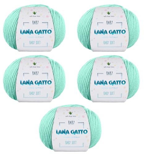 Wolle zum Stricken oder Häkeln 100% Merinowolle Extrafine von Lana Gatto. Baby Soft Linie Kinder, Neugeborene natürlich mit Aloe Vera (Grün - 8387, 5)