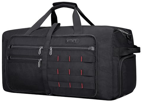 WITZMAN Faltbare Reisetasche Leichte Herren 65L Travel Bag Weekender Sporttasche Groß mit Schuhfach Damen Gym Duffle Bag (B697 Schwarz)