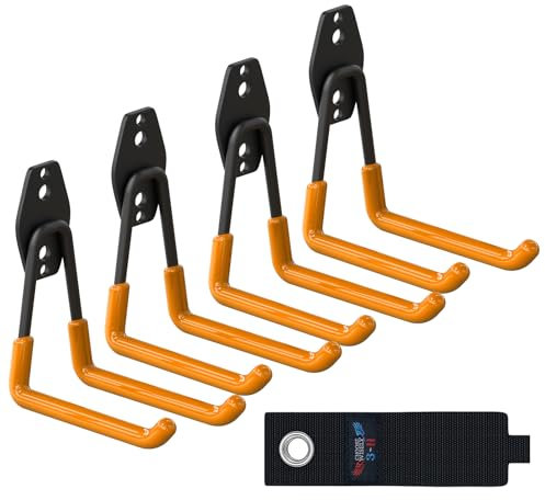 3-H Ganchos de Garaje Resistentes en U, Paquete de 4 Ganchos de Almacenamiento de Garaje de Acero, Soporte de Pared y Organizador de Herramientas, Cuerdas, Cables(naranja)
